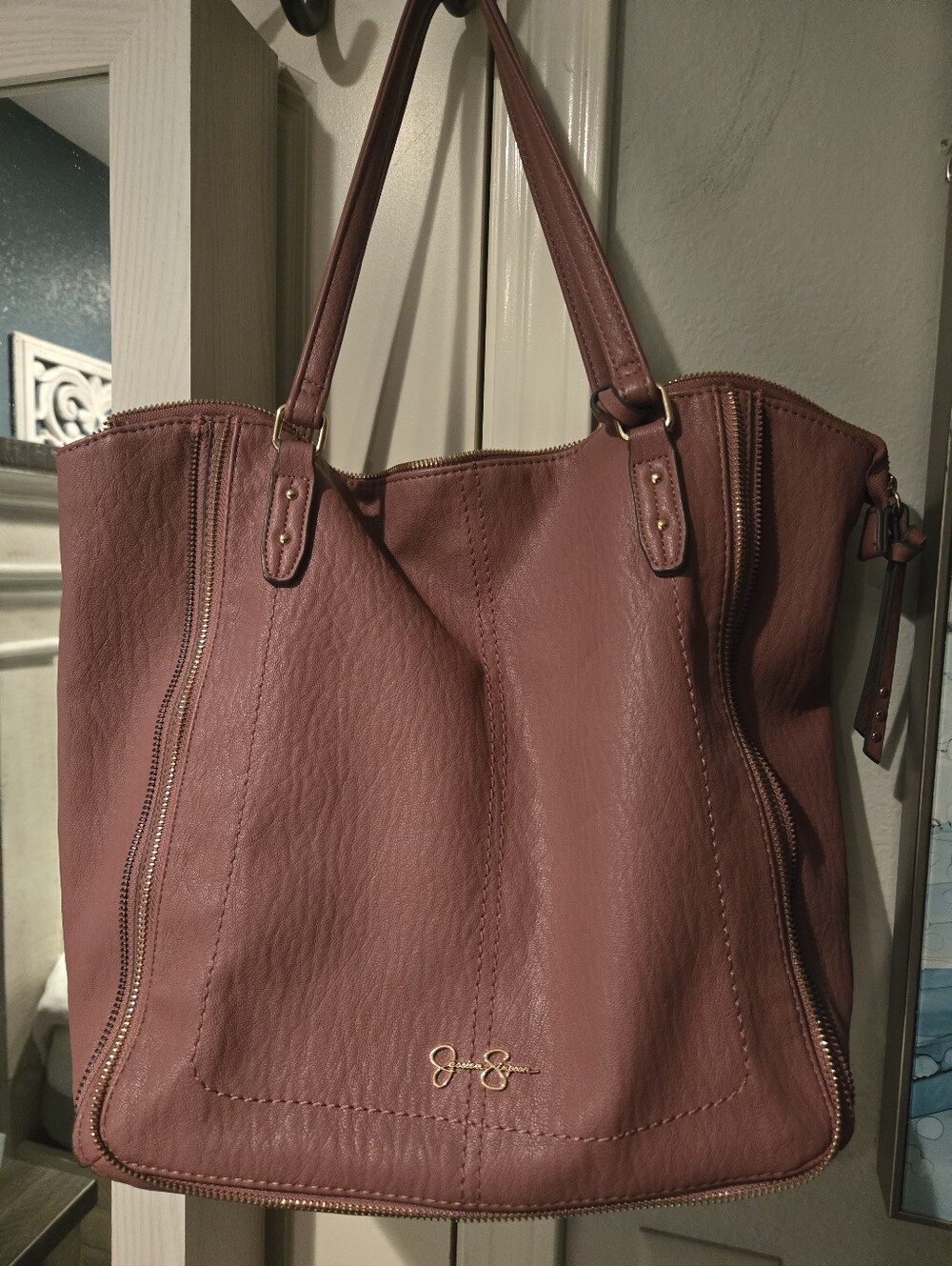 Jessica Simpson Leather Tote Bag in Dusty Rose with Gold Accent